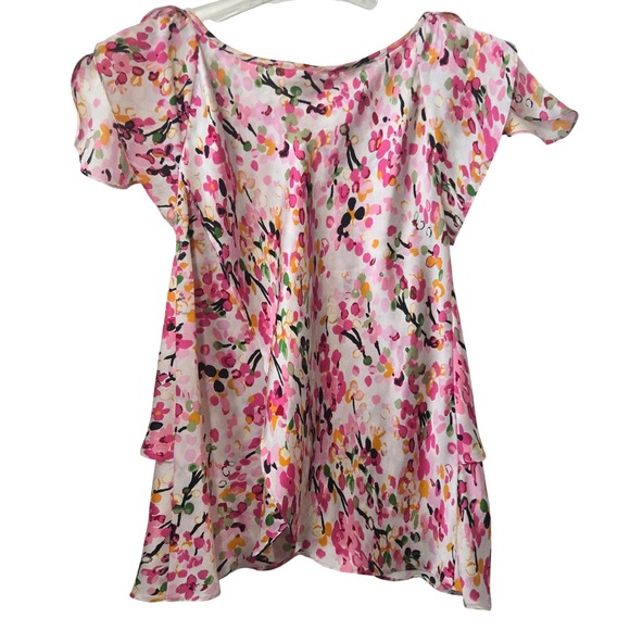 Floral Flutter Sleeve Tiered Ruffle Blouse Polyester Casual M Dressbarn Womens - Picture 7 of 8